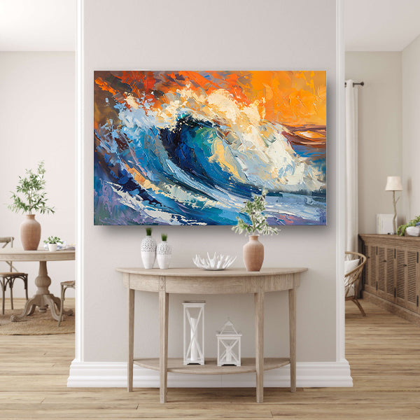 Kleurrijke abstracte schilderij van oceaangolf canvas