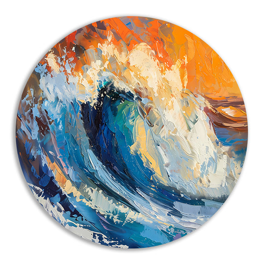 Kleurrijke abstracte schilderij van oceaangolf aluminium muurcirkel