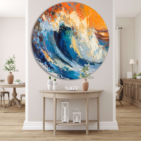 Kleurrijke abstracte schilderij van oceaangolf aluminium muurcirkel