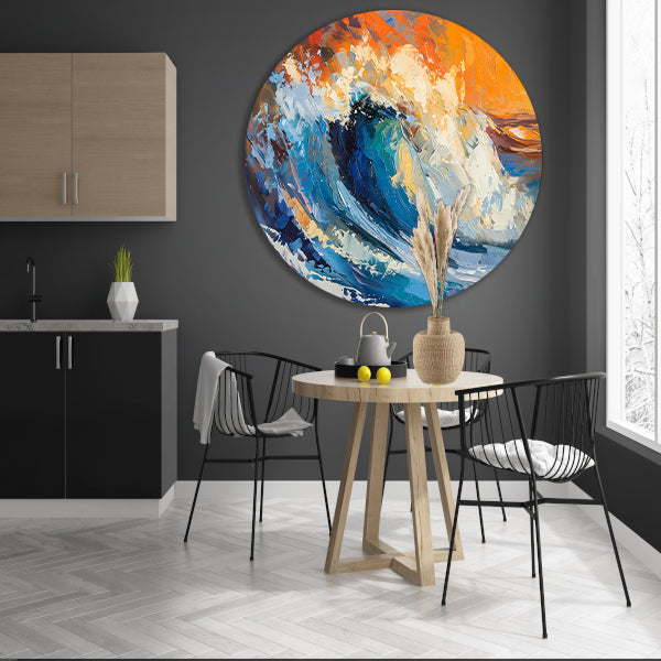 Kleurrijke abstracte schilderij van oceaangolf aluminium muurcirkel