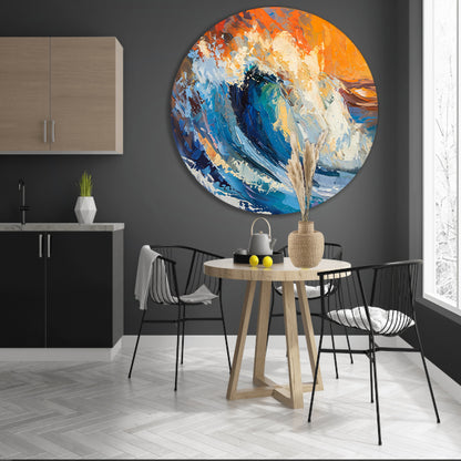Kleurrijke abstracte schilderij van oceaangolf aluminium muurcirkel