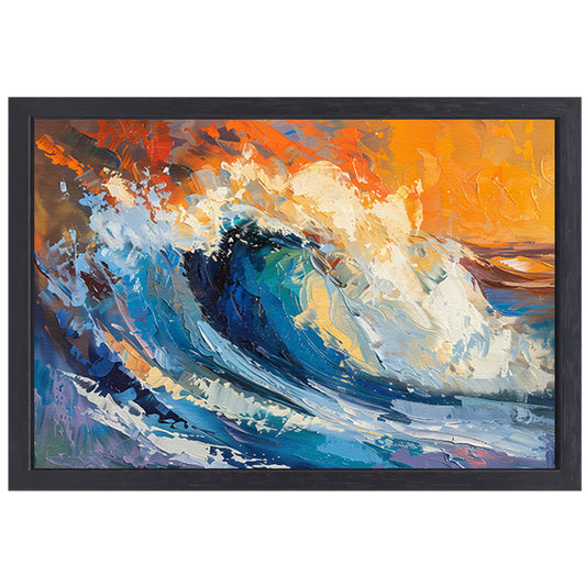 Kleurrijke abstracte schilderij van oceaangolf canvas met baklijst