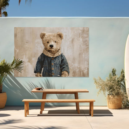Beer in trui tegen vintage achtergrond   tuinposter