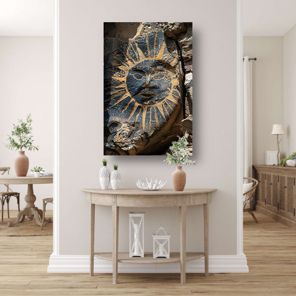 Abstract zonnegelaat met symbolen canvas met baklijst