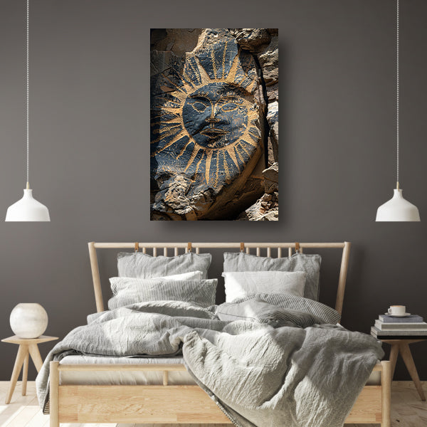 Abstract zonnegelaat met symbolen canvas met baklijst