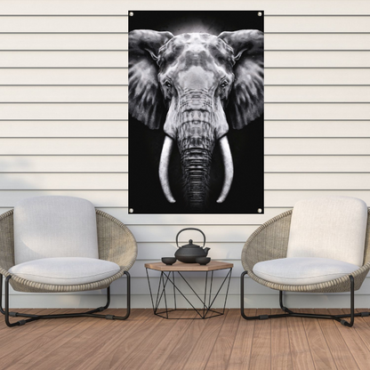 Olifant in monochroom zwart en wit tuinposter