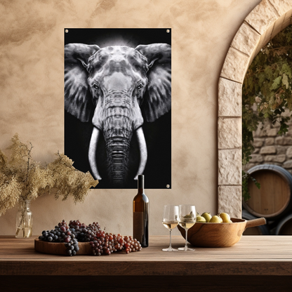 Olifant in monochroom zwart en wit tuinposter