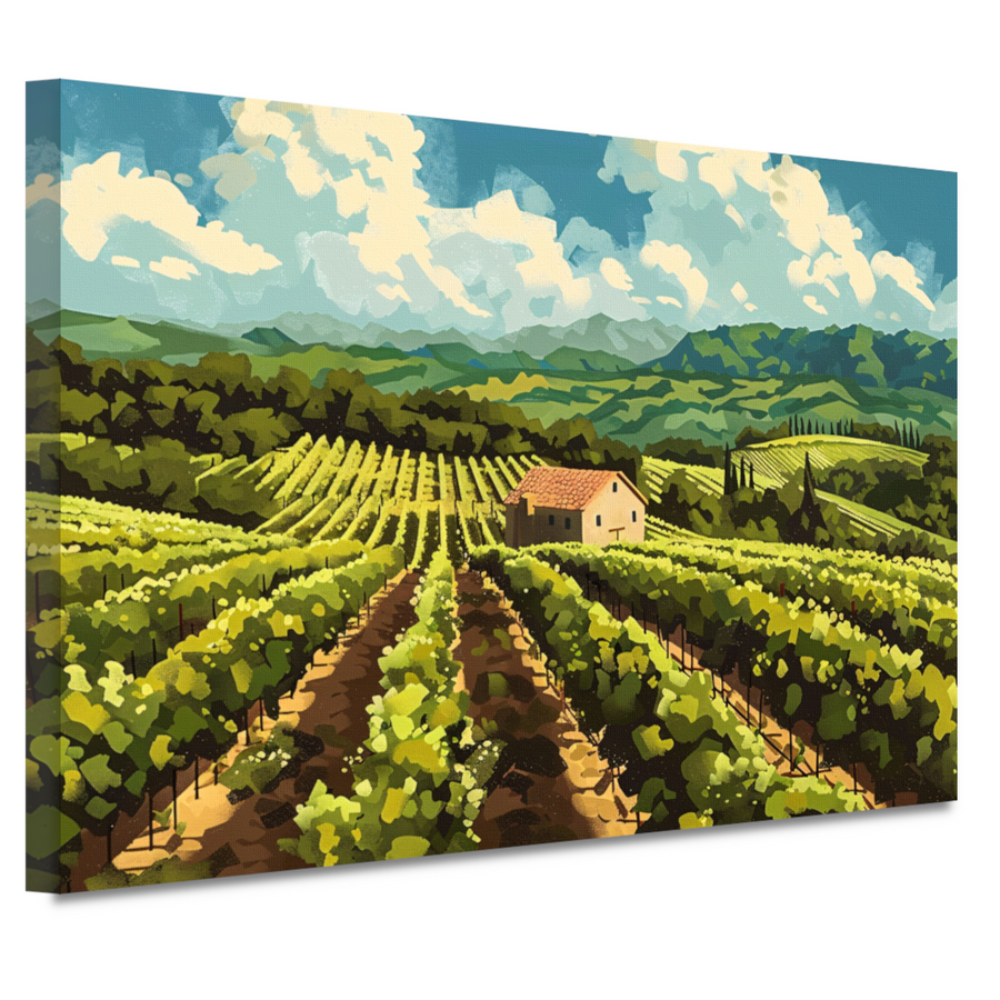 Idyllisch wijngaard landschap met boerderij canvas