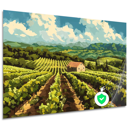 Idyllisch wijngaard landschap met boerderij poster