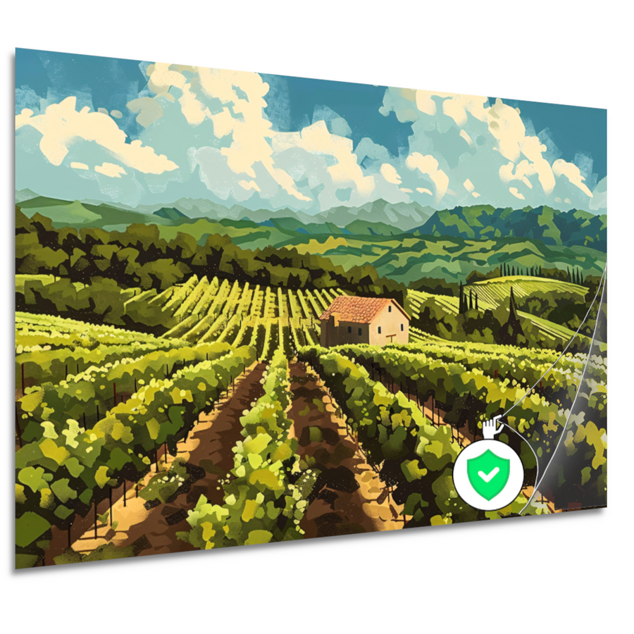 Idyllisch wijngaard landschap met boerderij poster