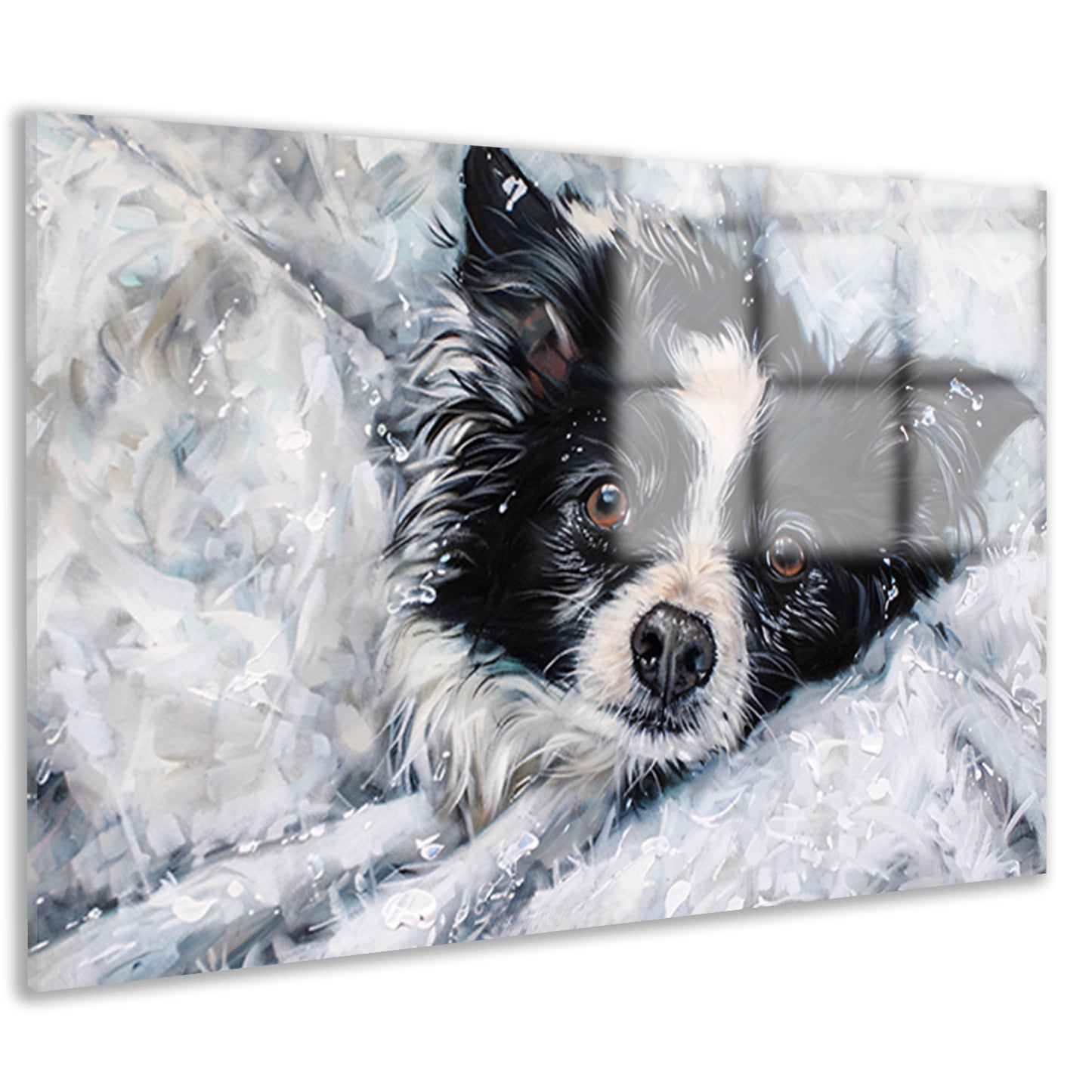 Realistisch schilderij van hond in de sneeuw acrylglas