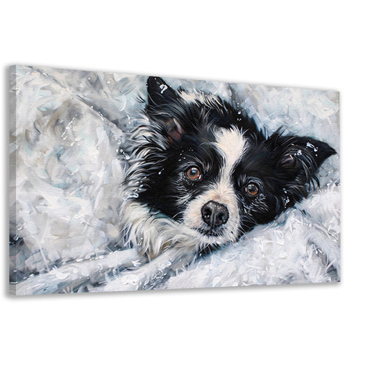 Realistisch schilderij van hond in de sneeuw canvas