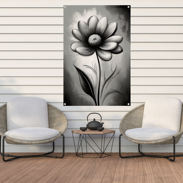 Abstracte Monochrome Bloem in Schaduwspel tuinposter