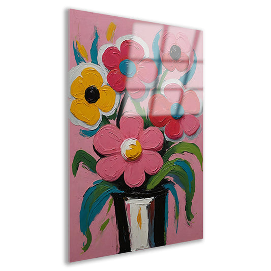 Kleurrijke Bloemen in Vaas op Roze Achtergrond Acrylglas