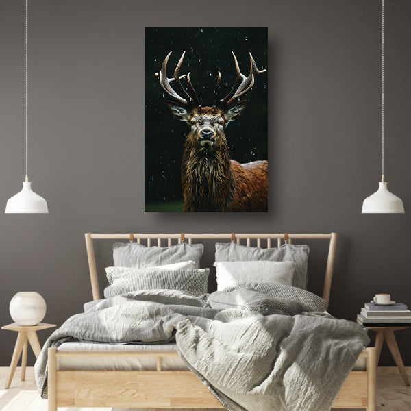Edelhert in de Stortregen: Een Portret van Kracht canvas