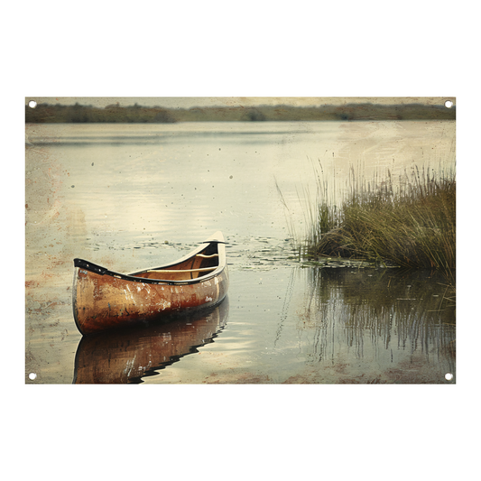 Impressionistische kano op kalm meer tuinposter