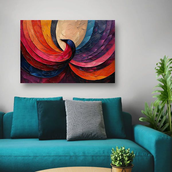 Klassiek  Blauwe Pauw canvas met baklijst