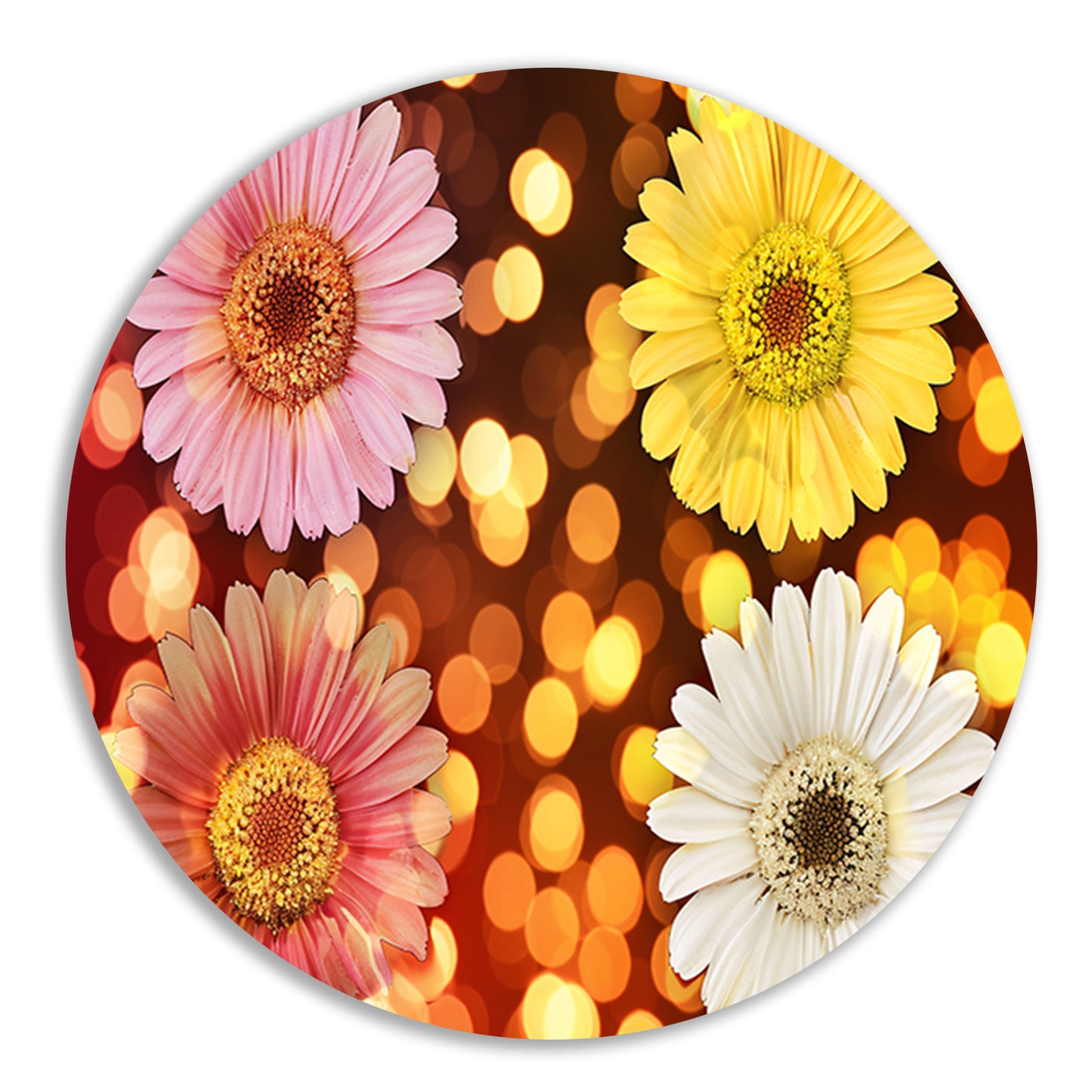 Kleurrijke bloemen met sprankelende lichten achtergrond aluminium muurcirkel