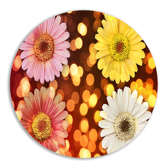 Kleurrijke bloemen met sprankelende lichten achtergrond aluminium muurcirkel