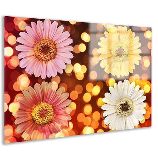 Kleurrijke bloemen met sprankelende lichten achtergrond acrylglas
