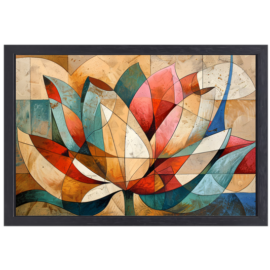 Abstracte geometrische compositie van een lotusbloem canvas met baklijst