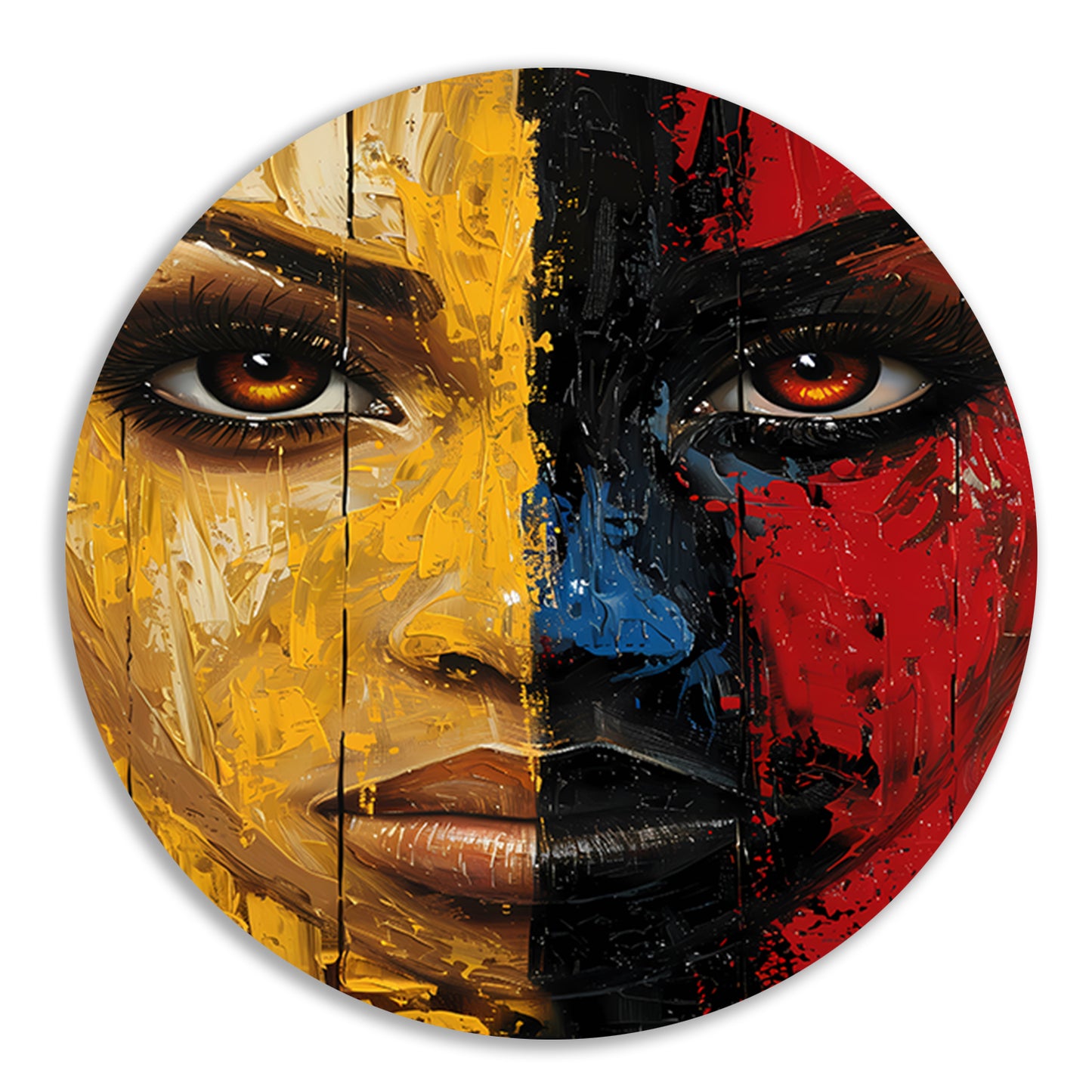 Vurig Portret met Dramatische Kleuren aluminium muurcirkel