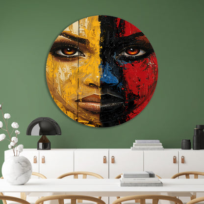 Vurig Portret met Dramatische Kleuren aluminium muurcirkel