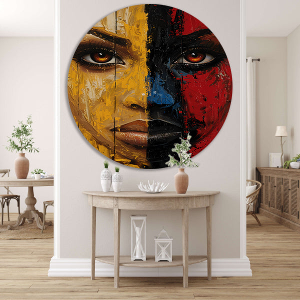 Vurig Portret met Dramatische Kleuren aluminium muurcirkel