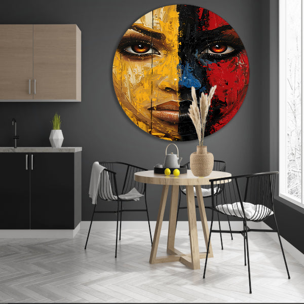 Vurig Portret met Dramatische Kleuren aluminium muurcirkel
