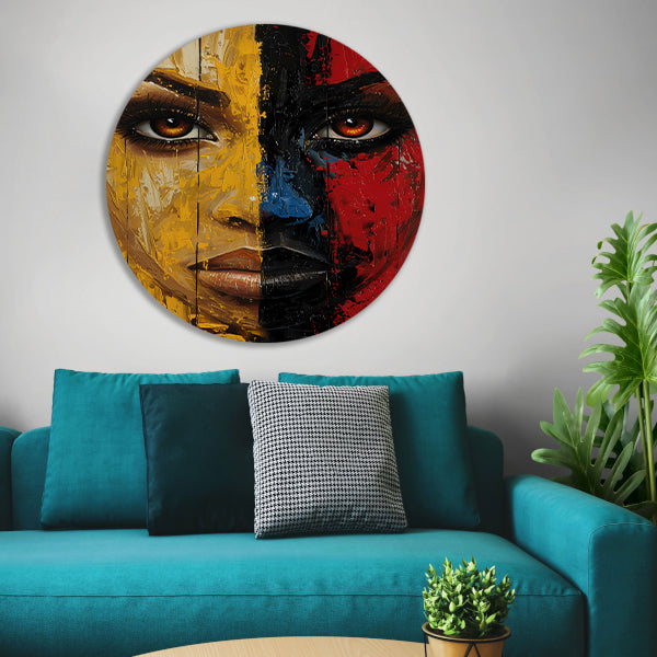 Vurig Portret met Dramatische Kleuren aluminium muurcirkel