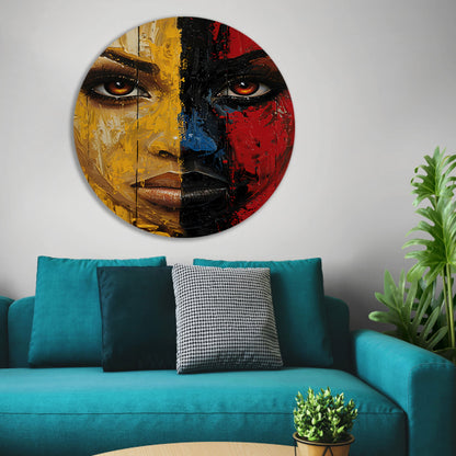Vurig Portret met Dramatische Kleuren aluminium muurcirkel