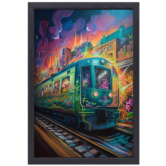 Trein door stedelijke tunnel canvas met baklijst