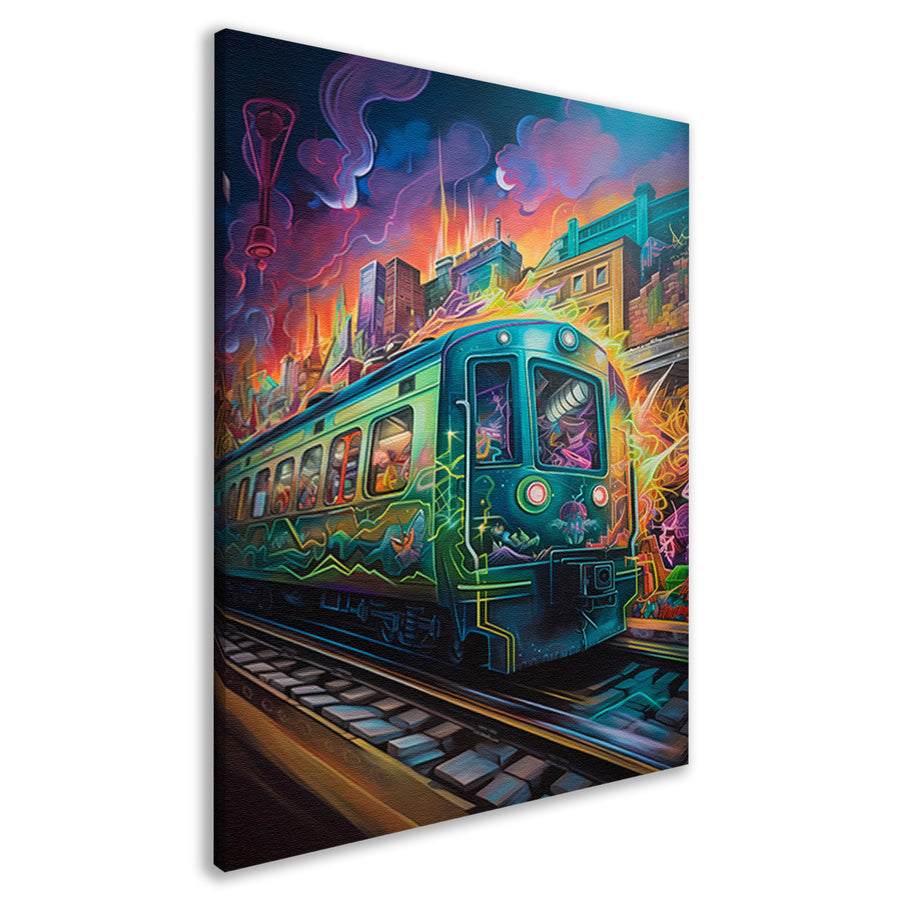 Trein door stedelijke tunnel canvas
