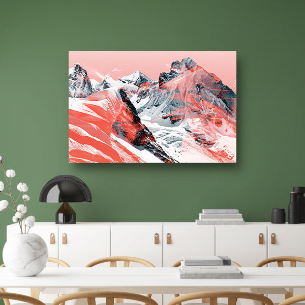 Abstracte schilderij van berglandschap in rood poster