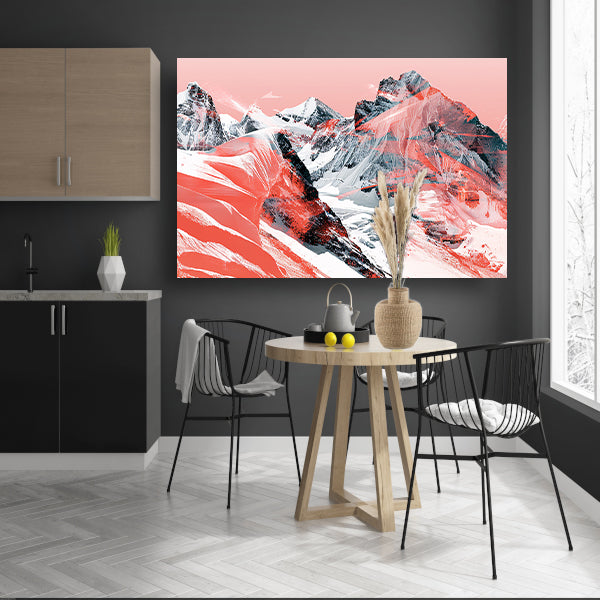 Abstracte schilderij van berglandschap in rood poster