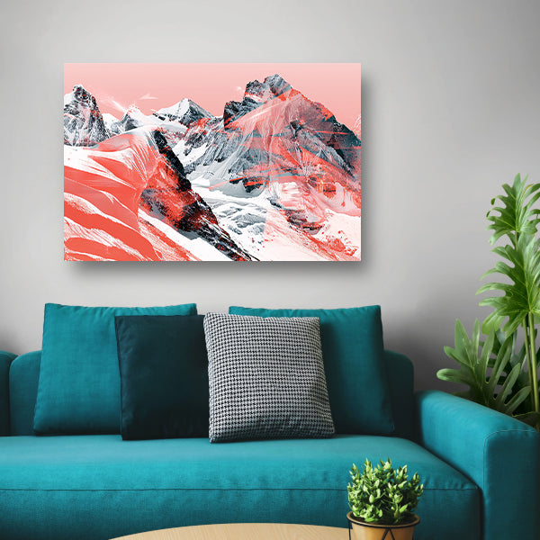 Abstracte schilderij van berglandschap in rood poster