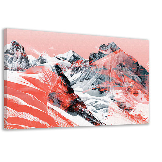 Abstracte schilderij van berglandschap in rood canvas