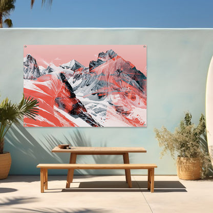 Abstracte schilderij van berglandschap in rood tuinposter