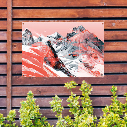 Abstracte schilderij van berglandschap in rood tuinposter