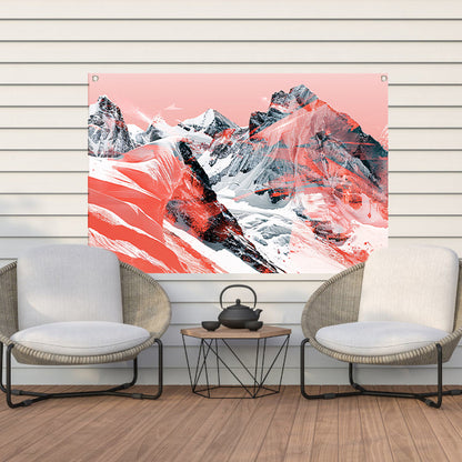 Abstracte schilderij van berglandschap in rood tuinposter