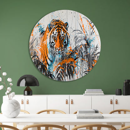 Dynamisch schilderij van tijger in kleur forex muurcirkel