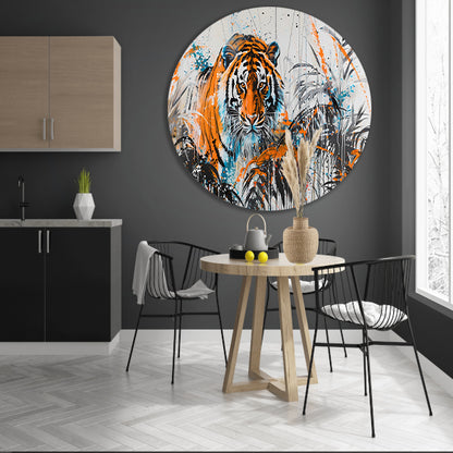 Dynamisch schilderij van tijger in kleur forex muurcirkel
