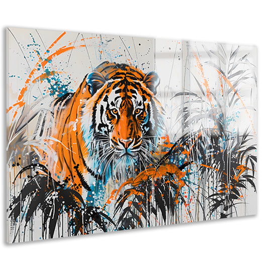 Dynamisch schilderij van tijger in kleur acrylglas