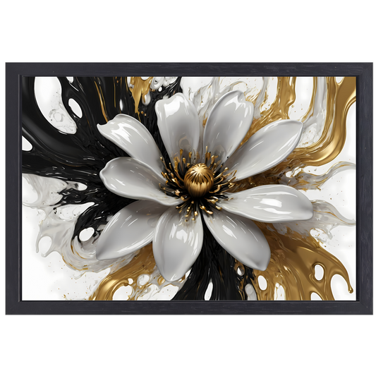Golvend Goud en Wit Bloemenontwerp canvas met baklijst