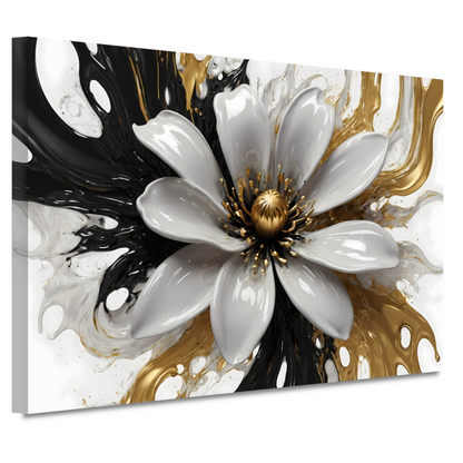 Golvend Goud en Wit Bloemenontwerp canvas