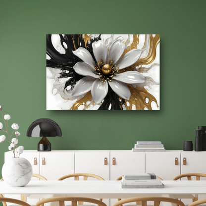 Golvend Goud en Wit Bloemenontwerp canvas