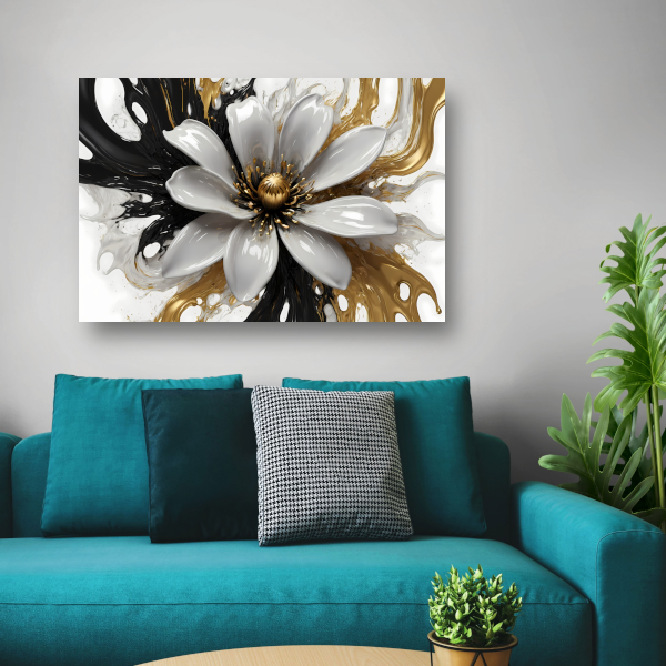 Golvend Goud en Wit Bloemenontwerp canvas