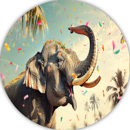 Popart Olifant met Confetti forex muurcirkel