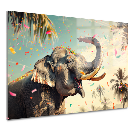 Popart Olifant met Confetti acrylglas