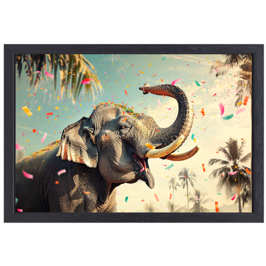 Popart Olifant met Confetti canvas met baklijst